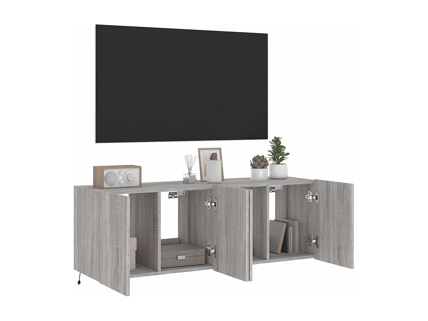 Móveis de parede para TV com luzes LED 2 pcs cinzento sonoma