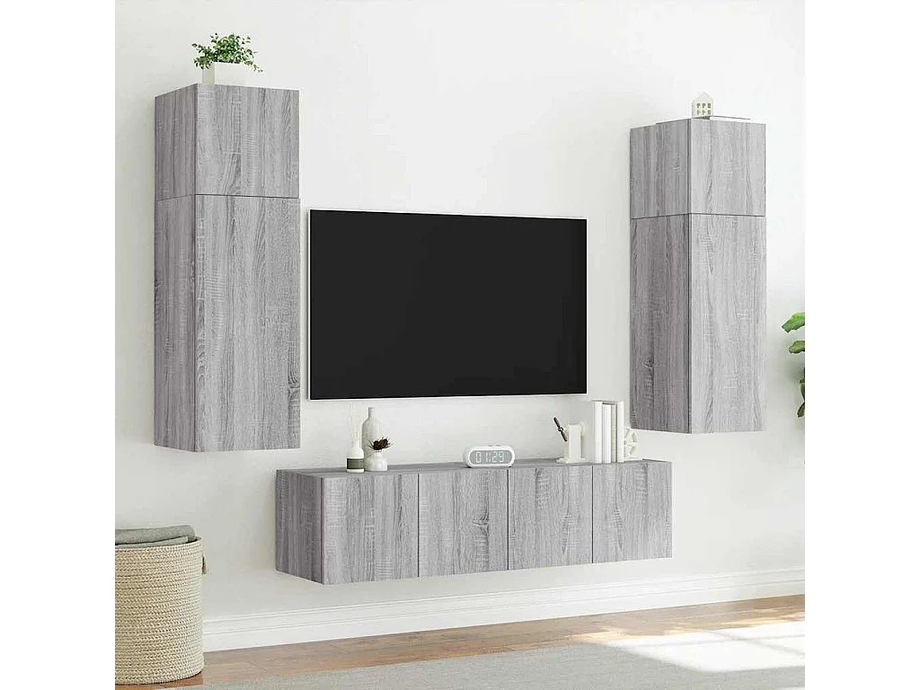 Meubles TV muraux et lumières LED 2pcs sonoma gris 60x35x41 cm