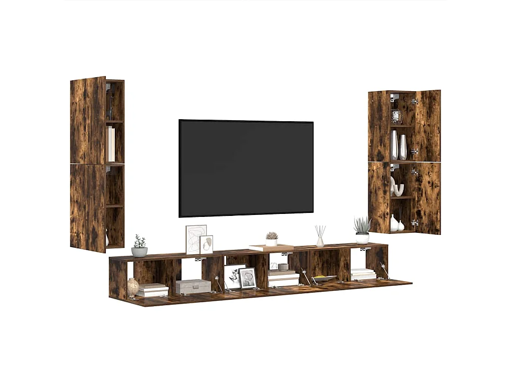 7-tlg. TV-Schrank-Set Räuchereiche Holzwerkstoff