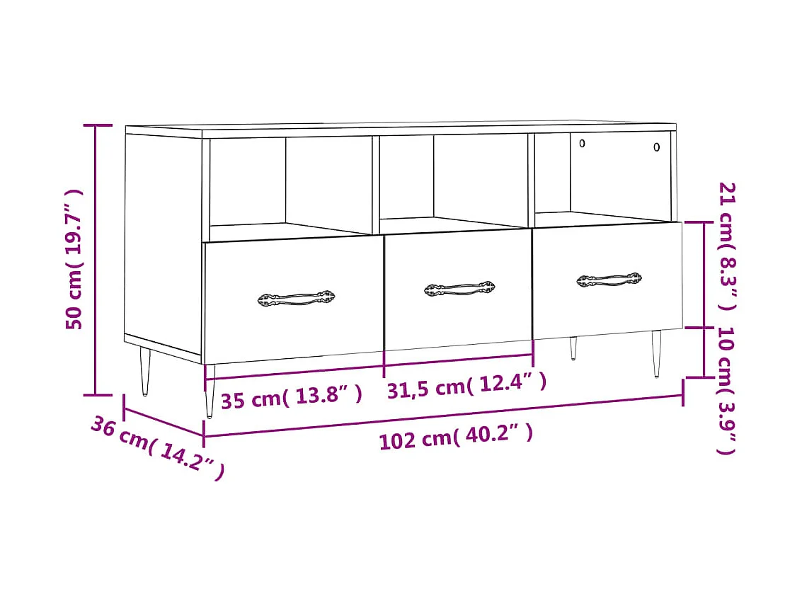 Meuble TV chêne sonoma 102x36x50 cm bois d'ingénierie