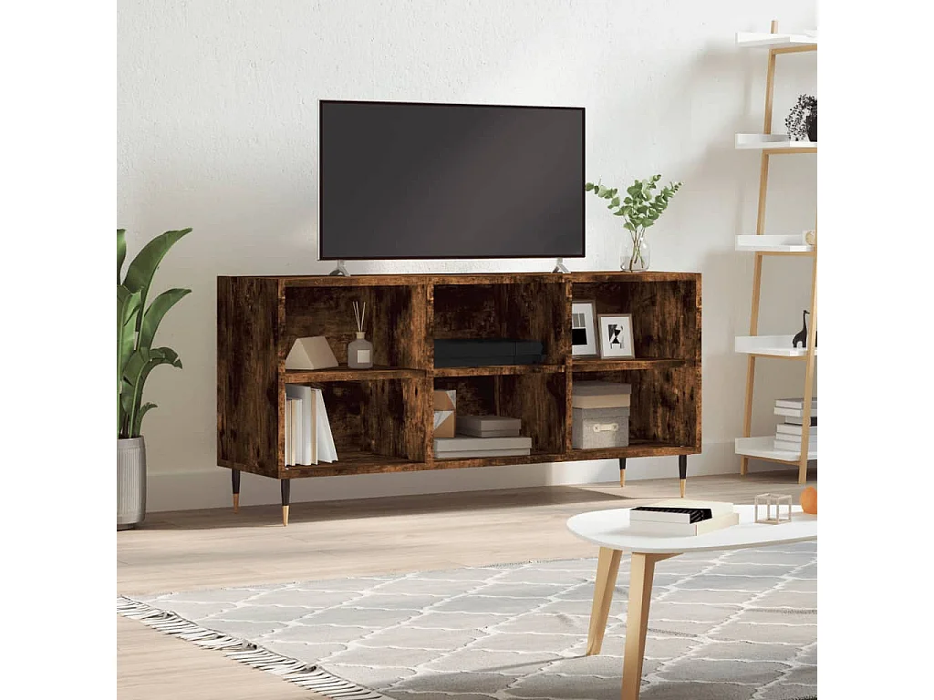 Meuble TV chêne fumé 103,5x30x50 cm bois d'ingénierie