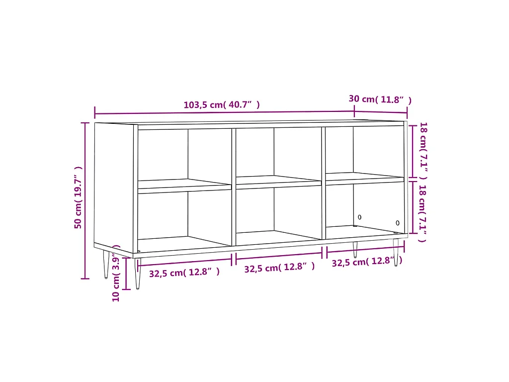Meuble TV chêne fumé 103,5x30x50 cm bois d'ingénierie