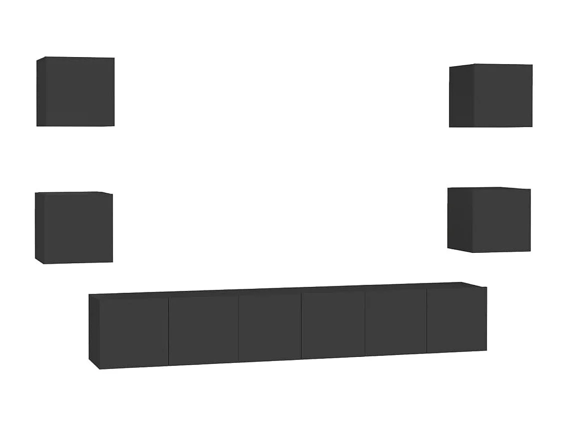 7 pcs conjunto de móveis de TV derivados de madeira preto