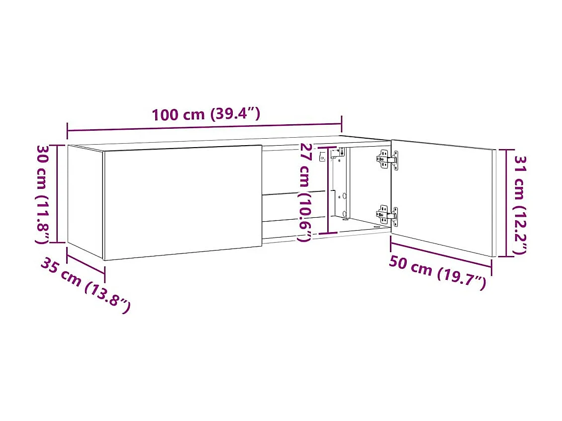 TV-Wandschrank mit LED-Leuchten Räuchereiche 100x35x31 cm