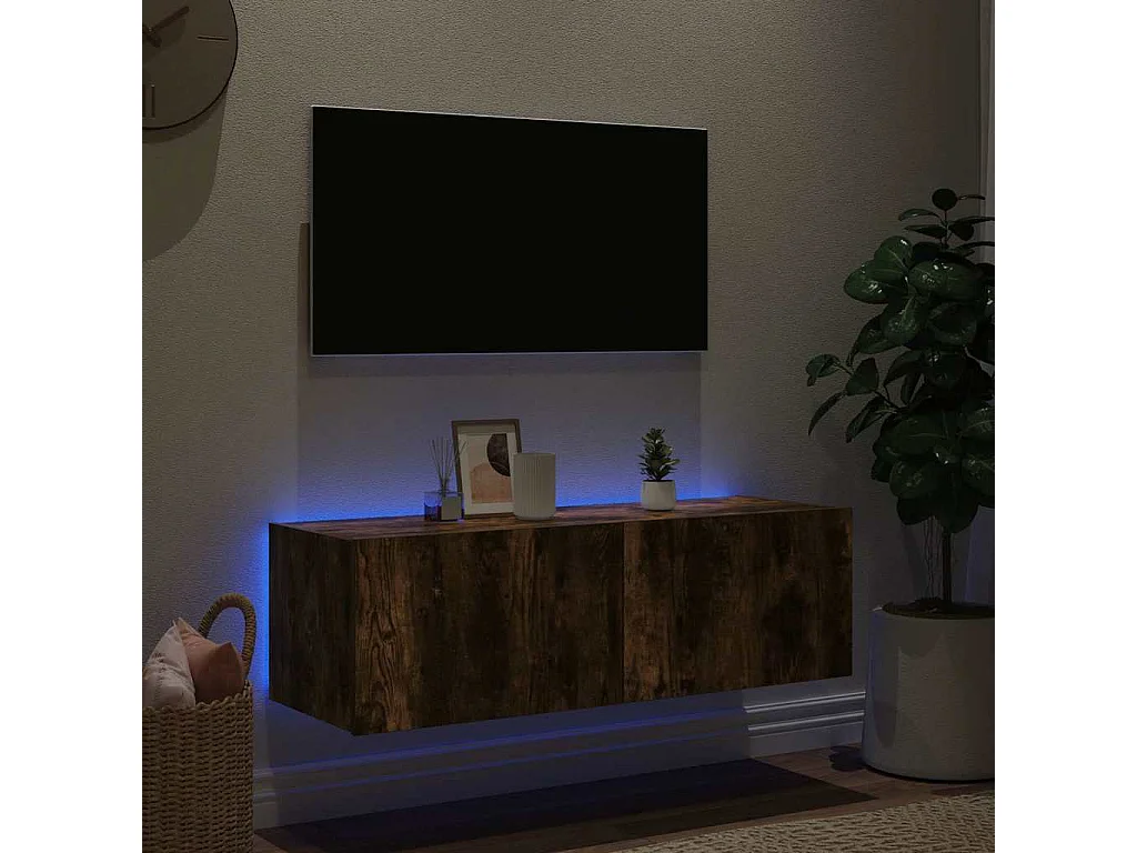 TV-Wandschrank mit LED-Leuchten Räuchereiche 100x35x31 cm