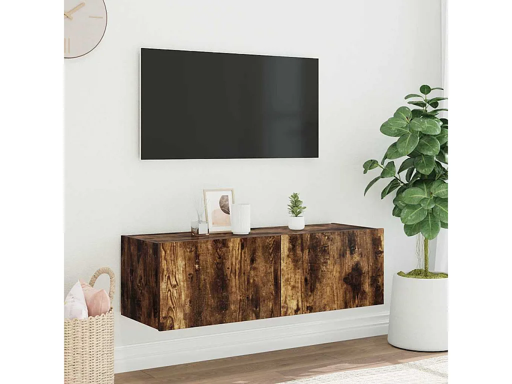 TV-Wandschrank mit LED-Leuchten Räuchereiche 100x35x31 cm