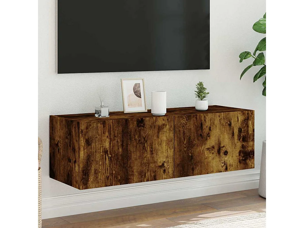 TV-Wandschrank mit LED-Leuchten Räuchereiche 100x35x31 cm