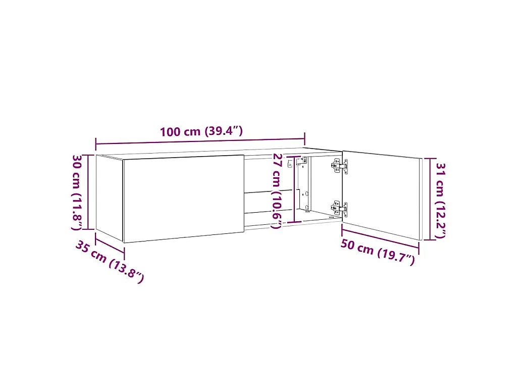 TV-Wandschrank mit LED-Leuchten Räuchereiche 100x35x31 cm