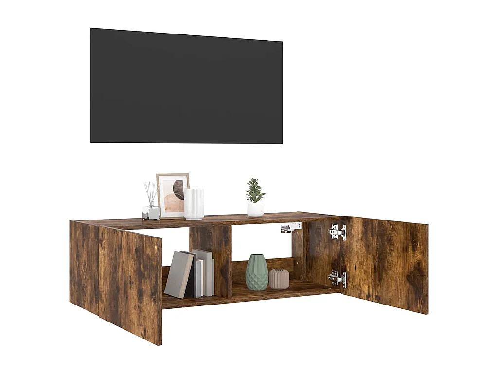 TV-Wandschrank mit LED-Leuchten Räuchereiche 100x35x31 cm