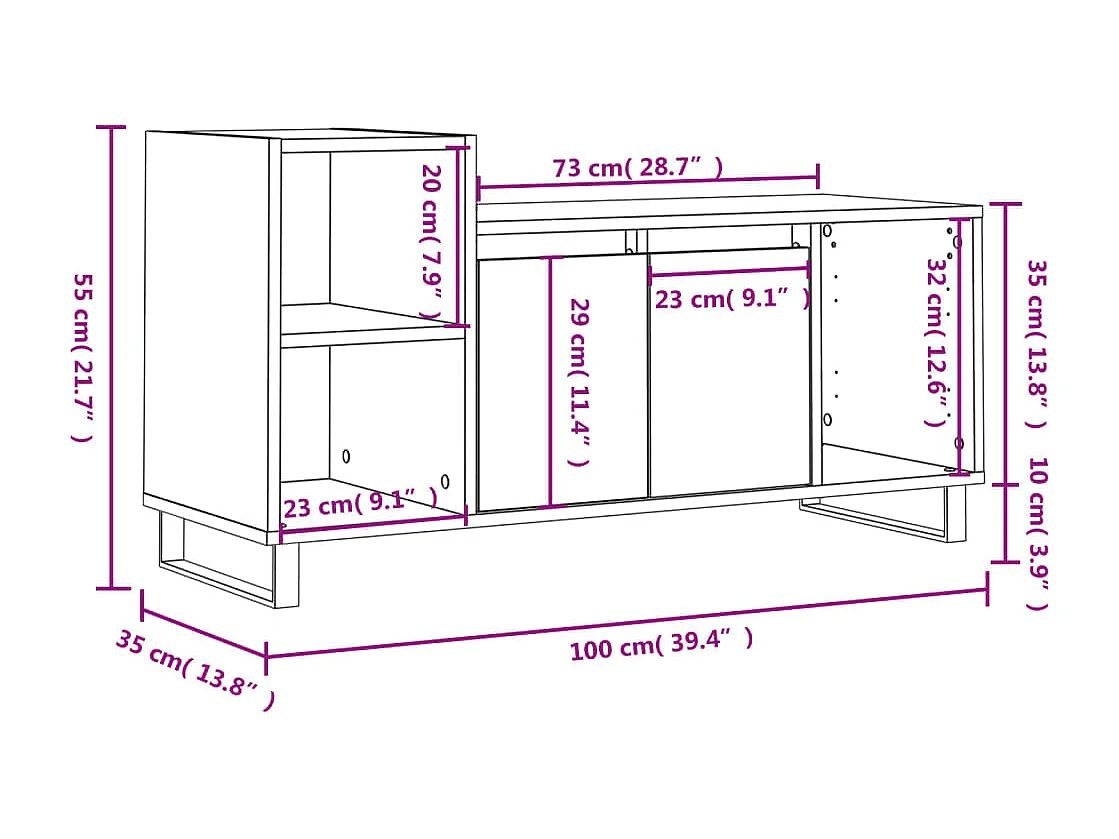 Meuble TV Blanc 100x35x55 cm Bois d'ingénierie