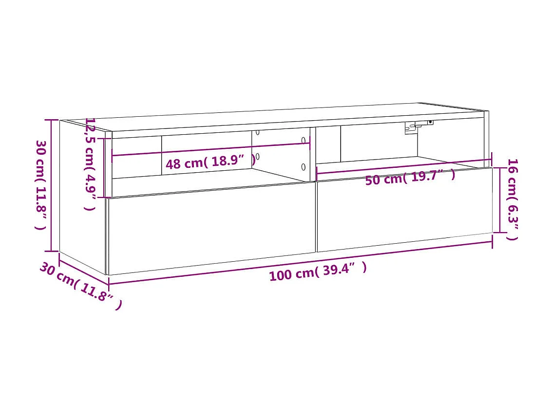 Meuble TV mural noir 100x30x30 cm bois d'ingénierie