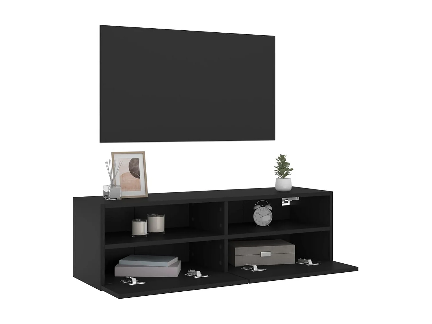 Meuble TV mural noir 100x30x30 cm bois d'ingénierie