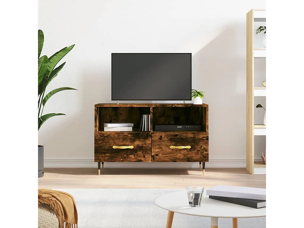 Meuble TV Chêne fumé 80x36x50 cm Bois d'ingénierie