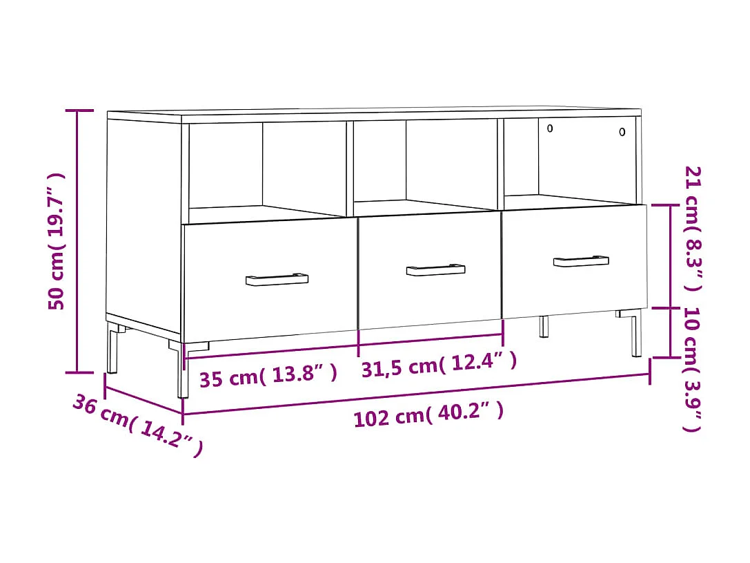 Meuble TV chêne marron 102x36x50 cm bois d'ingénierie