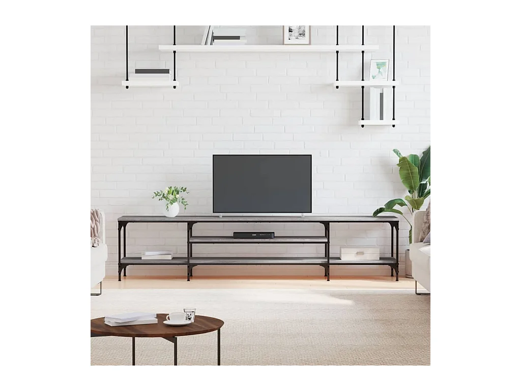 Meuble TV sonoma gris 201x35x45 cm bois d'ingénierie et fer