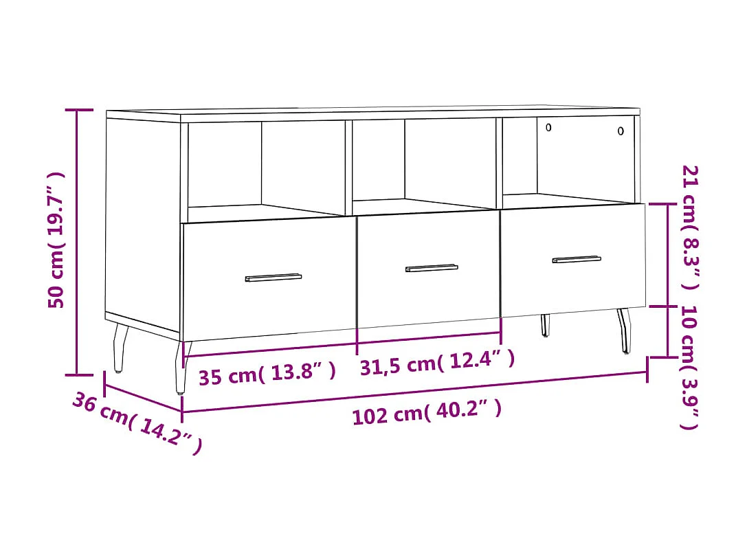 Meuble TV blanc 102x36x50 cm bois d'ingénierie
