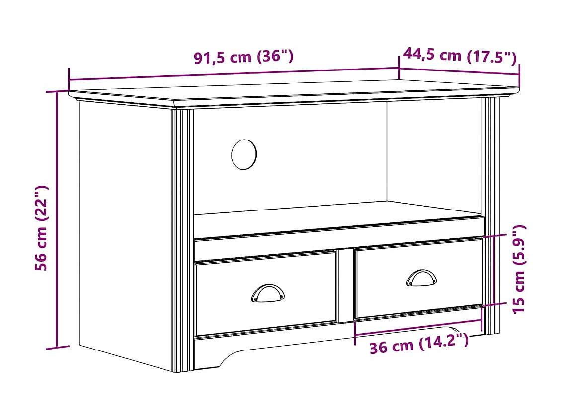 TV-Schrank mit 2 Schubladen BODO 91,5x44,5x56 cm Kiefernholz