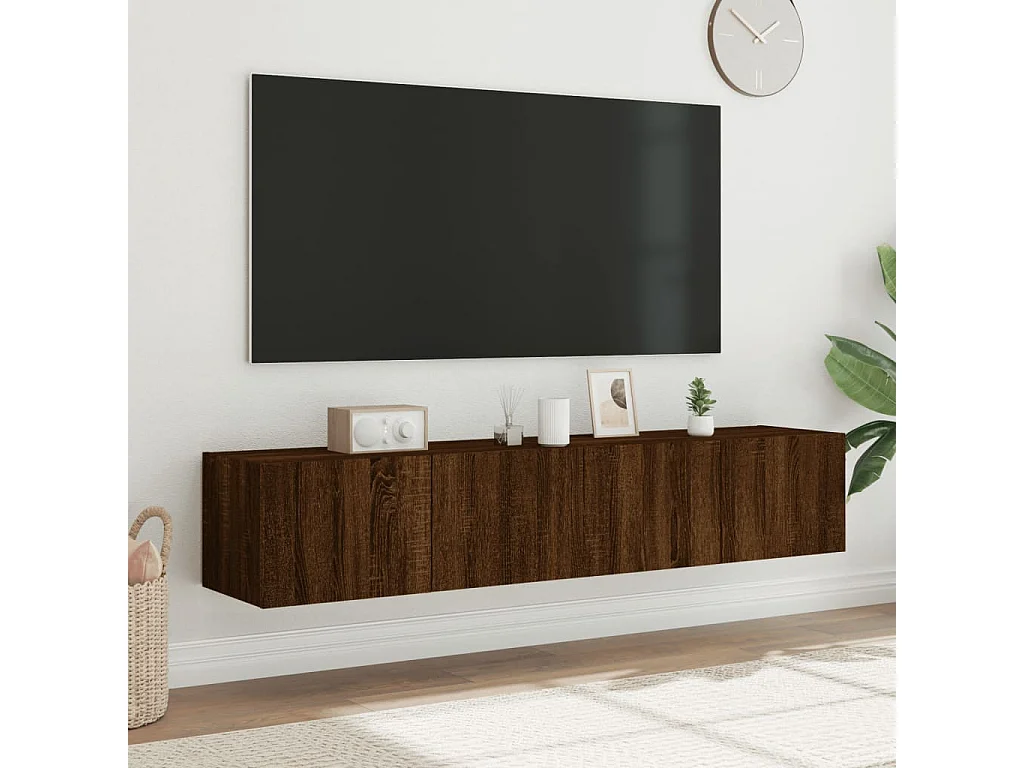 Meubles TV muraux lumières LED 2 pcs chêne marron 80x35x31 cm