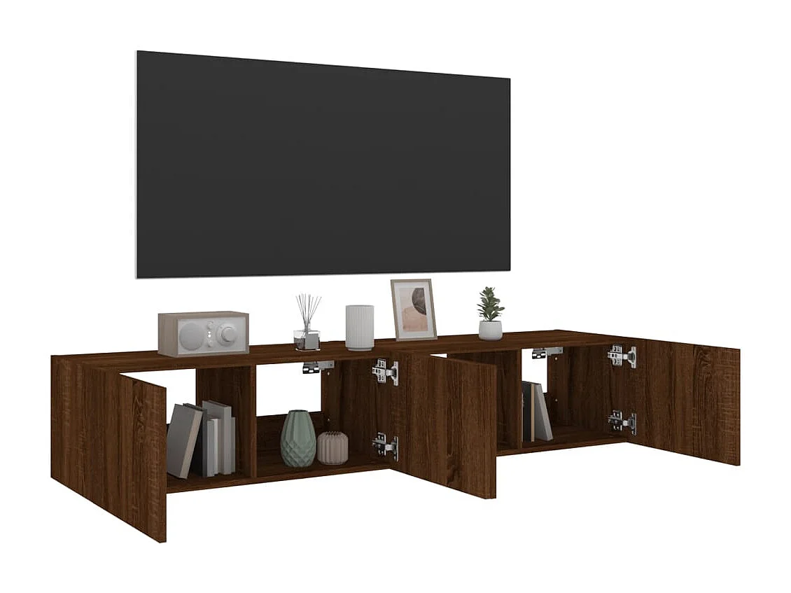 Meubles TV muraux lumières LED 2 pcs chêne marron 80x35x31 cm