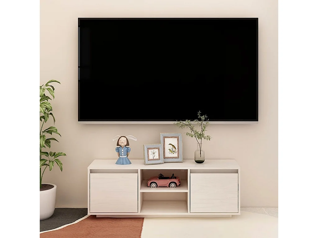 TV-Schrank Weiß 110x30x40 cm Massivholz Kiefer