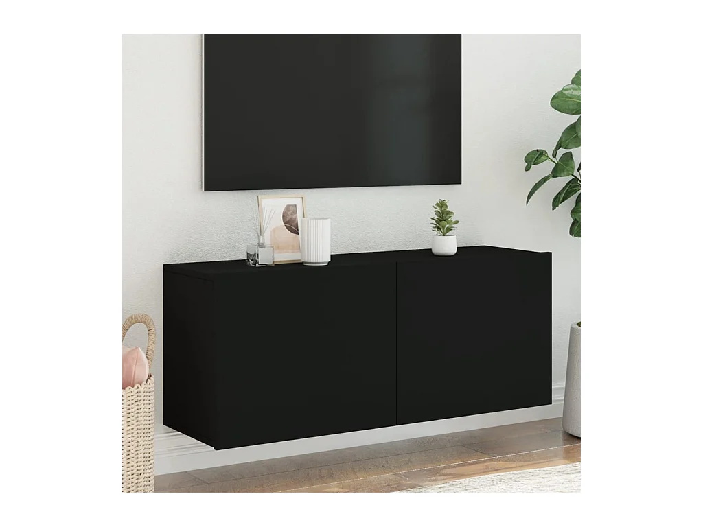 Meuble TV mural noir 100x30x41 cm