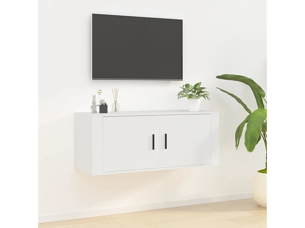 Meuble TV mural Blanc 100x34,5x40 cm