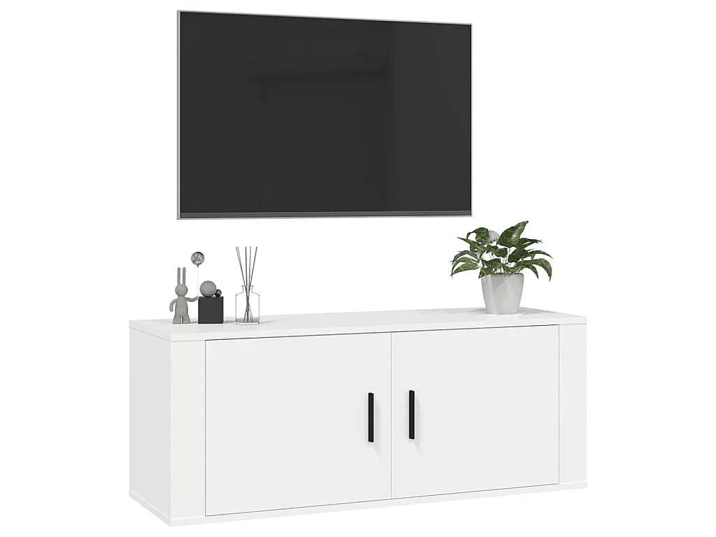 Meuble TV mural Blanc 100x34,5x40 cm