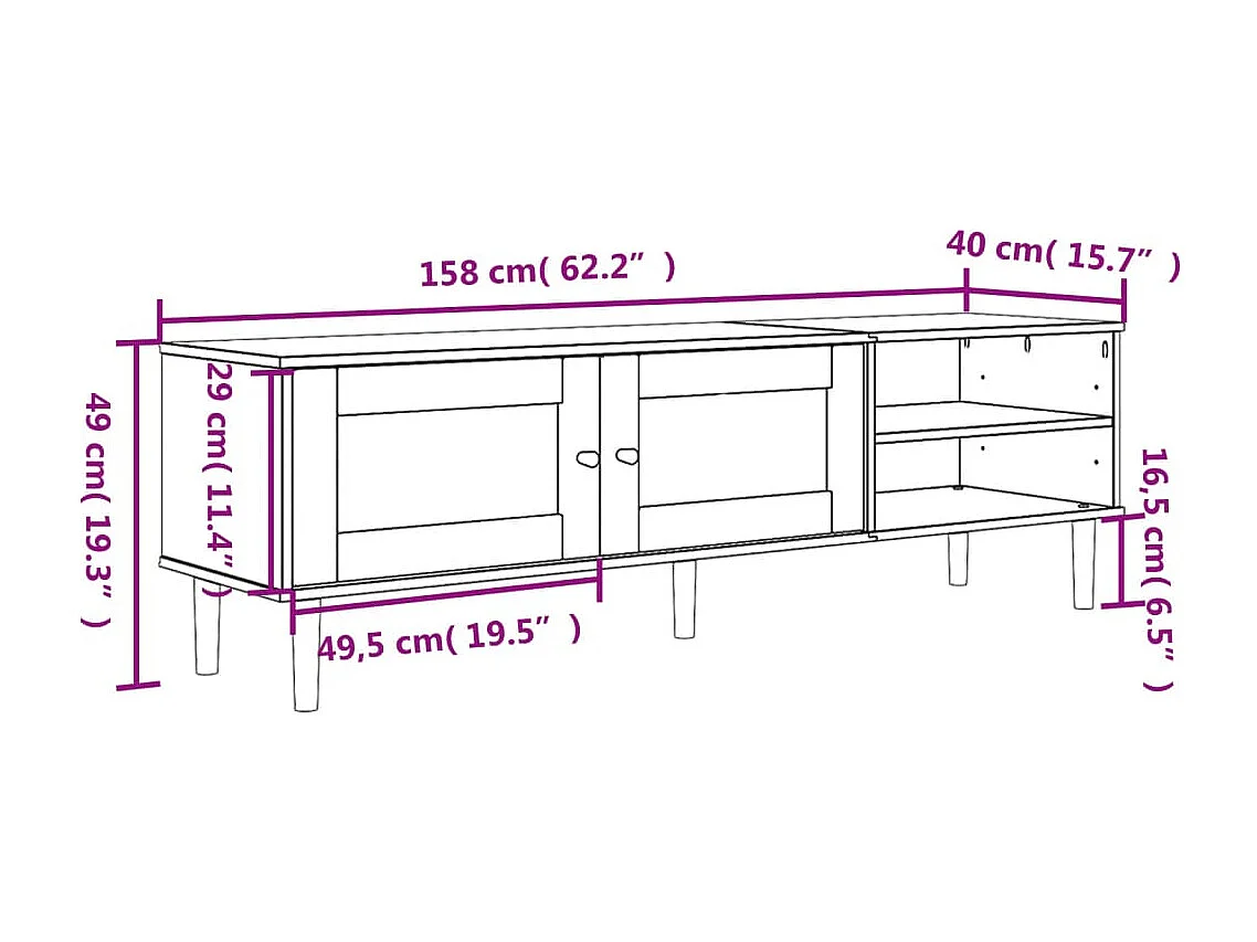 Tv-meubel SENJA 158x40x49 cm rattan-look grenenhout bruin