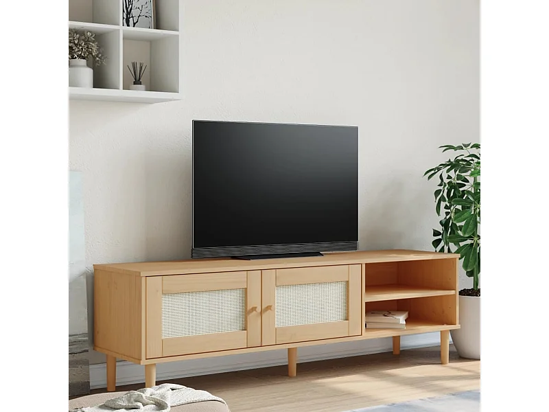 Tv-meubel SENJA 158x40x49 cm rattan-look grenenhout bruin