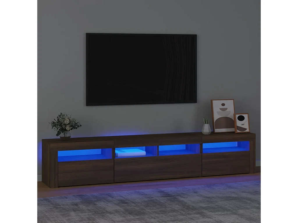 Meuble TV avec lumières LED Chêne marron 210x35x40 cm