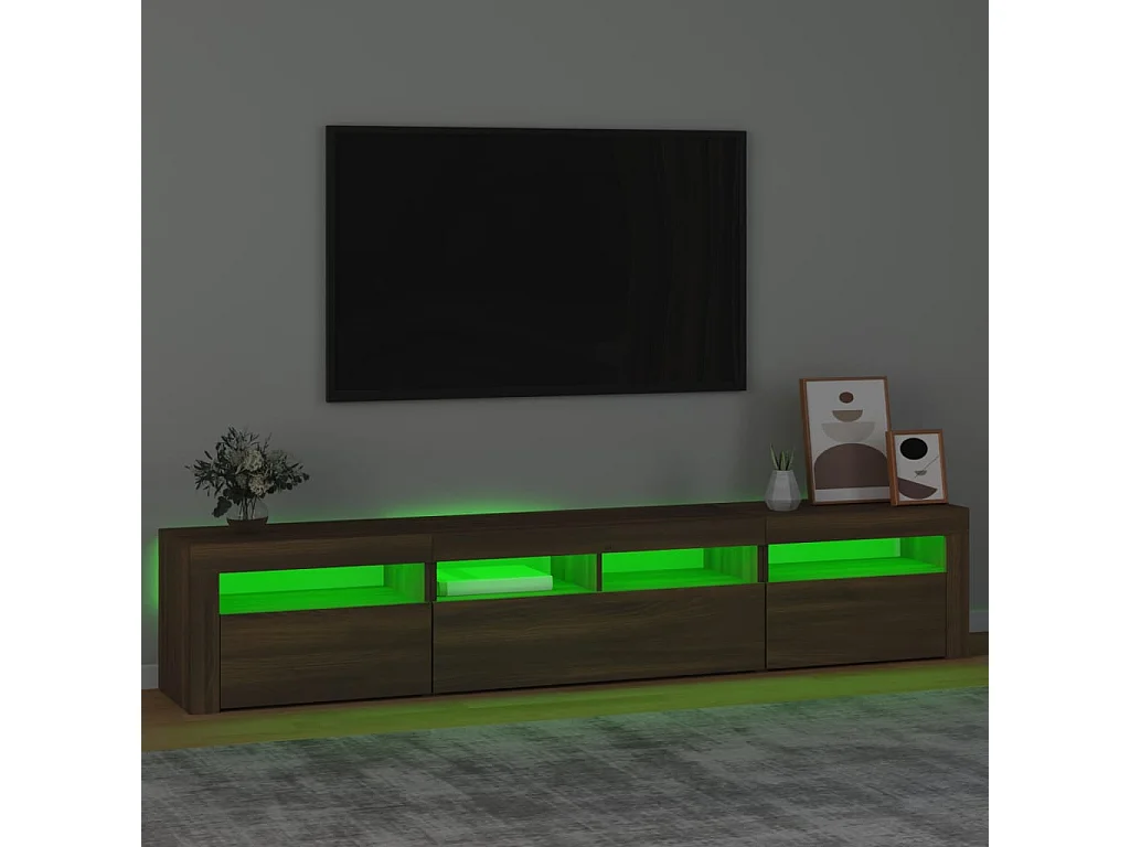 Meuble TV avec lumières LED Chêne marron 210x35x40 cm