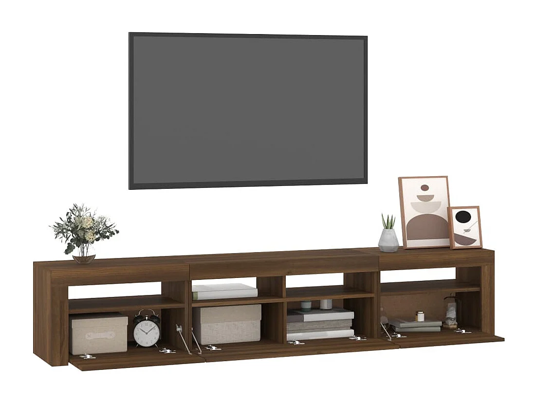 Meuble TV avec lumières LED Chêne marron 210x35x40 cm