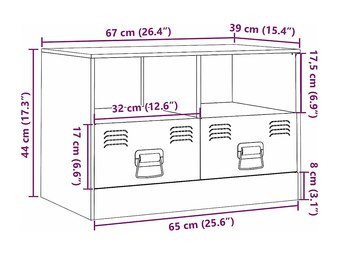 Meuble TV blanc 67x39x44 cm acier