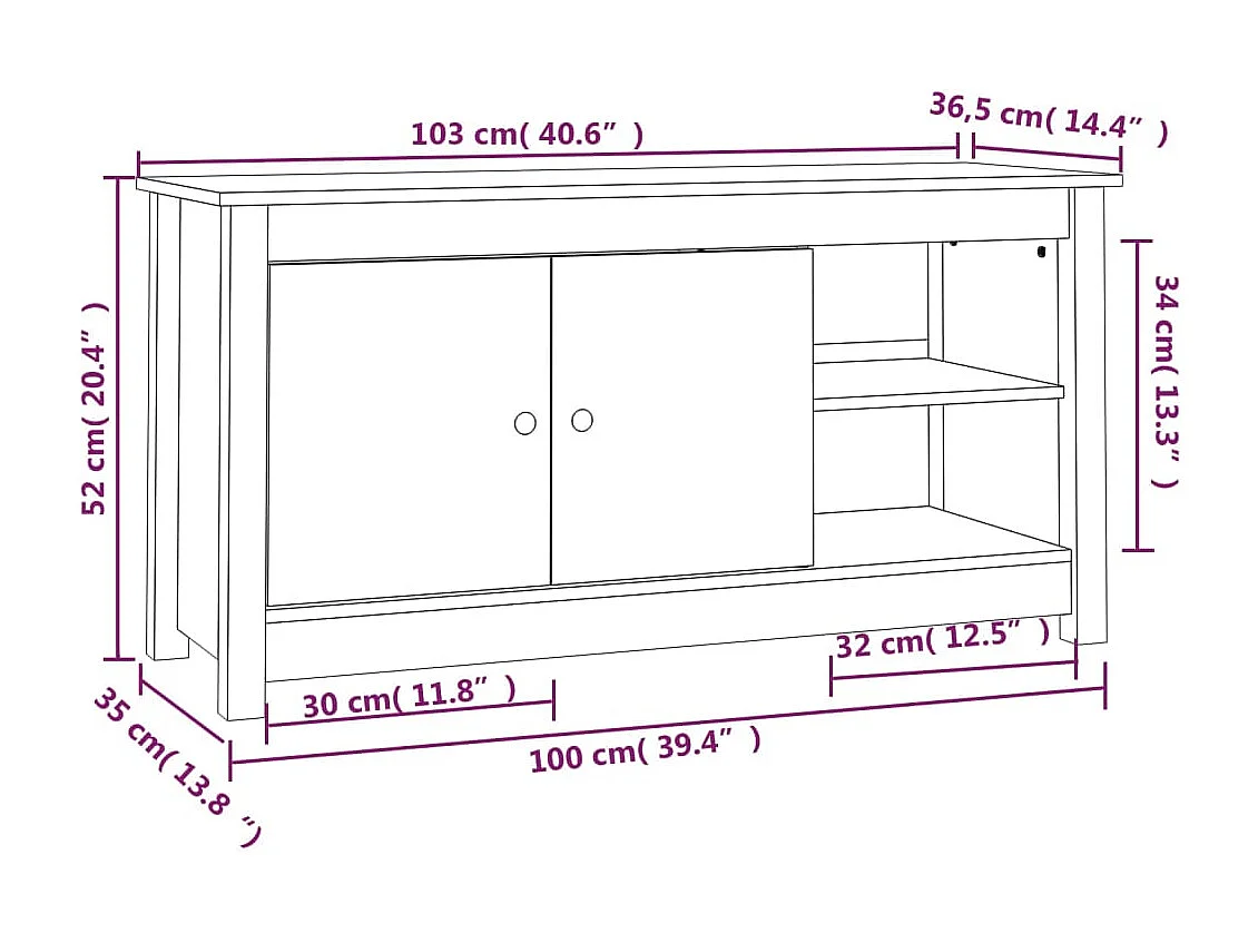 Tv-meubel 103x36,5x52 cm massief grenenhout grijs