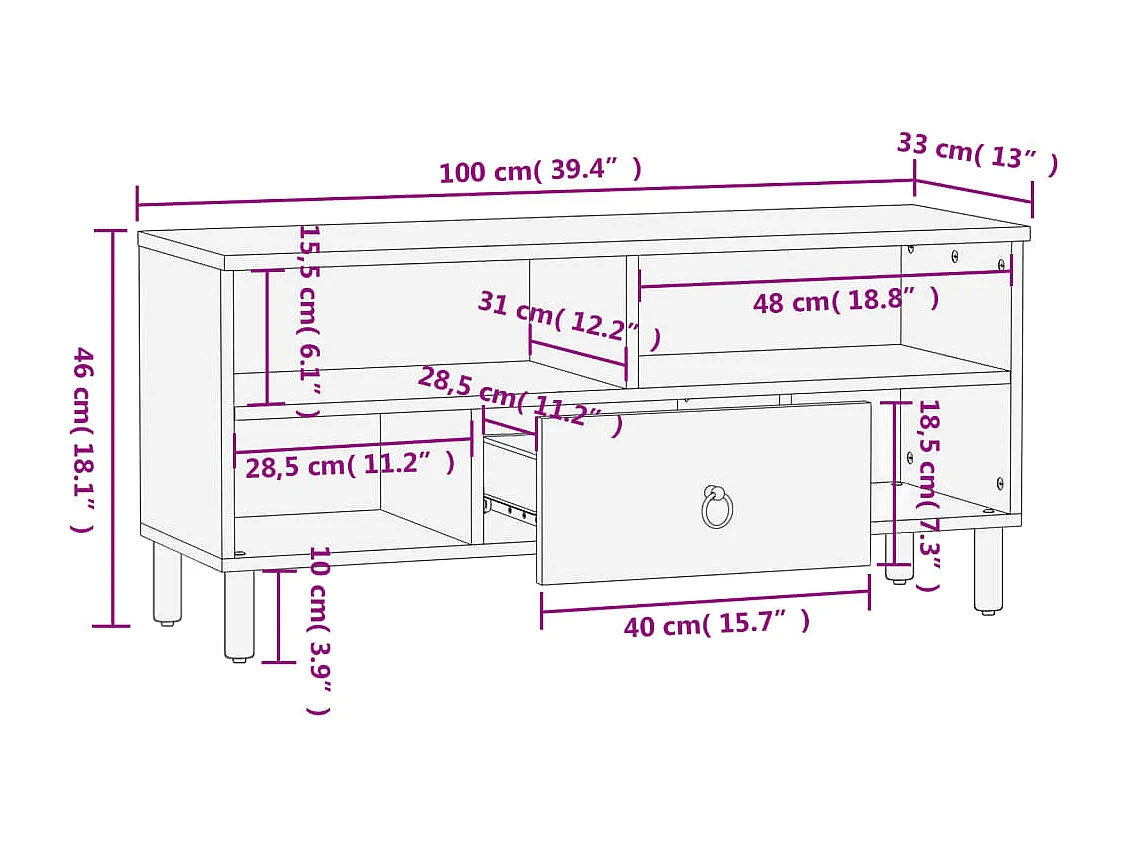 TV-Schrank 100x33x46 cm Massivholz Mango