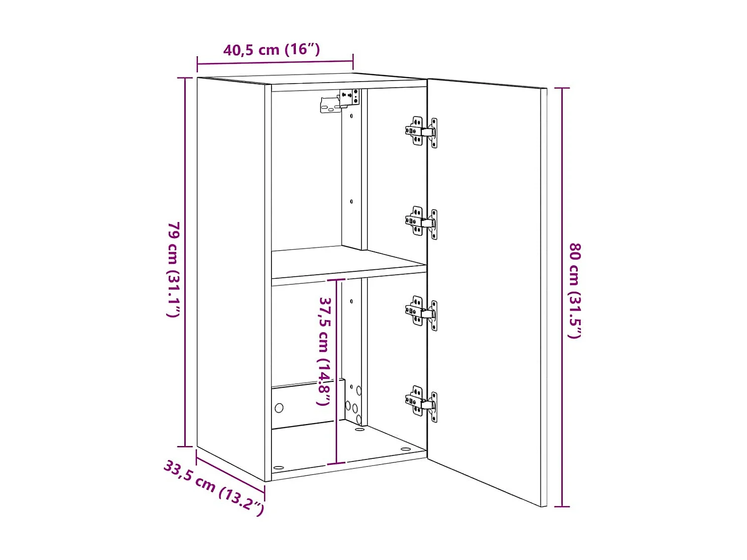 Meuble TV mural avec lumières LED blanc 40,5x35x80 cm