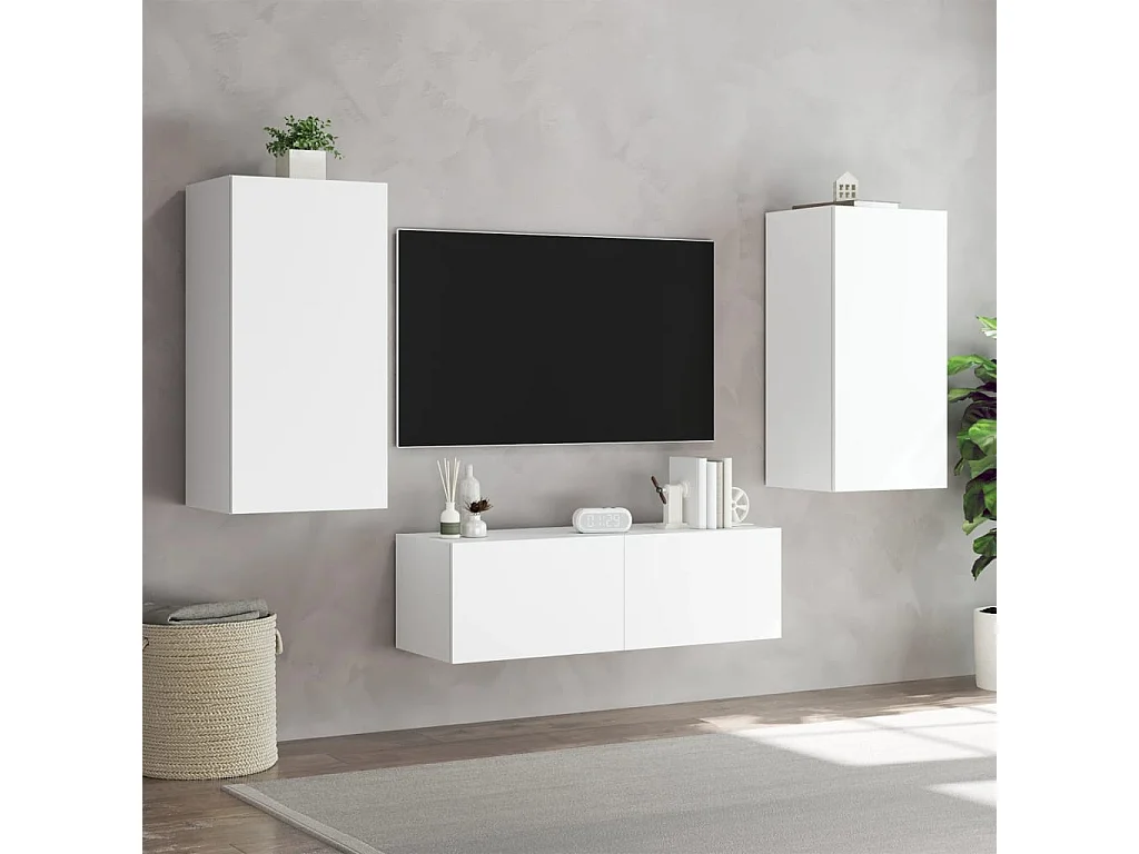 Mobile TV a Parete con Luci LED Bianco 40,5x35x80 cm