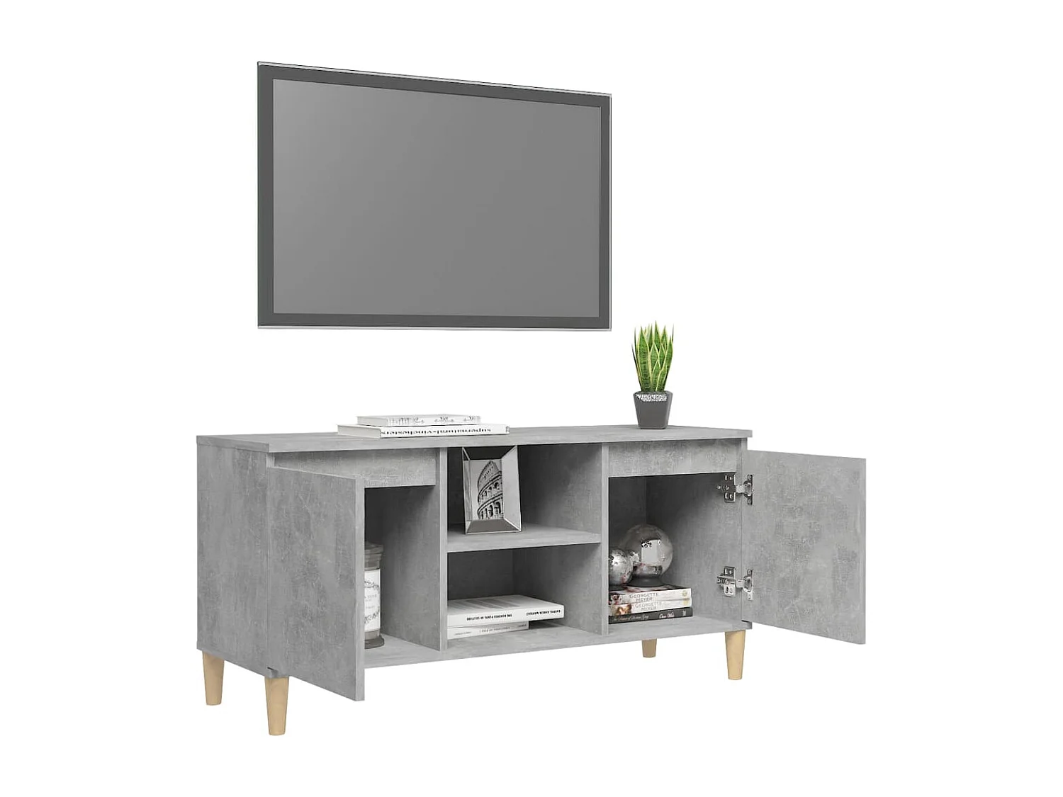 Mueble de TV patas madera maciza gris hormigón 103,5x35x50 cm