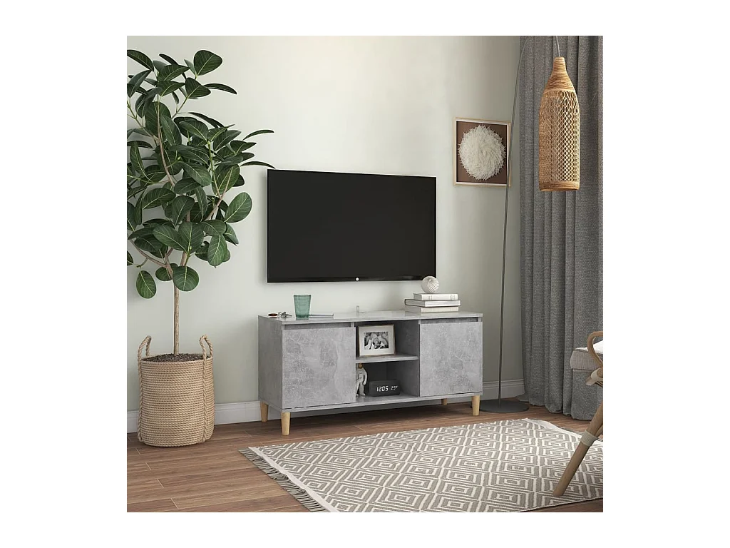 Meuble TV avec pieds en bois massif Gris béton 103,5x35x50 cm