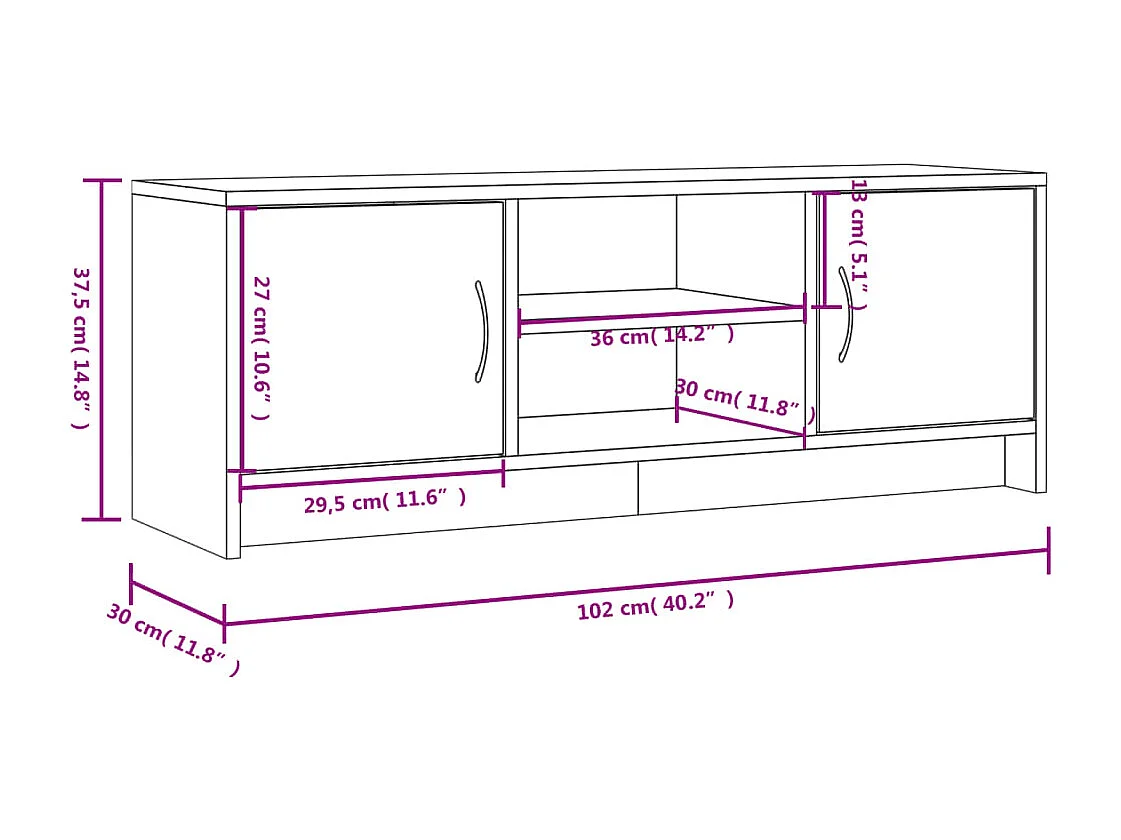 Tv-meubel 102x30x37,5 cm bewerkt hout hoogglans wit