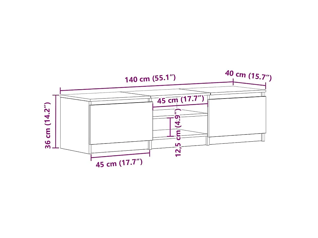 Tv-meubel 140x40x35,5 cm bewerkt hout zwart