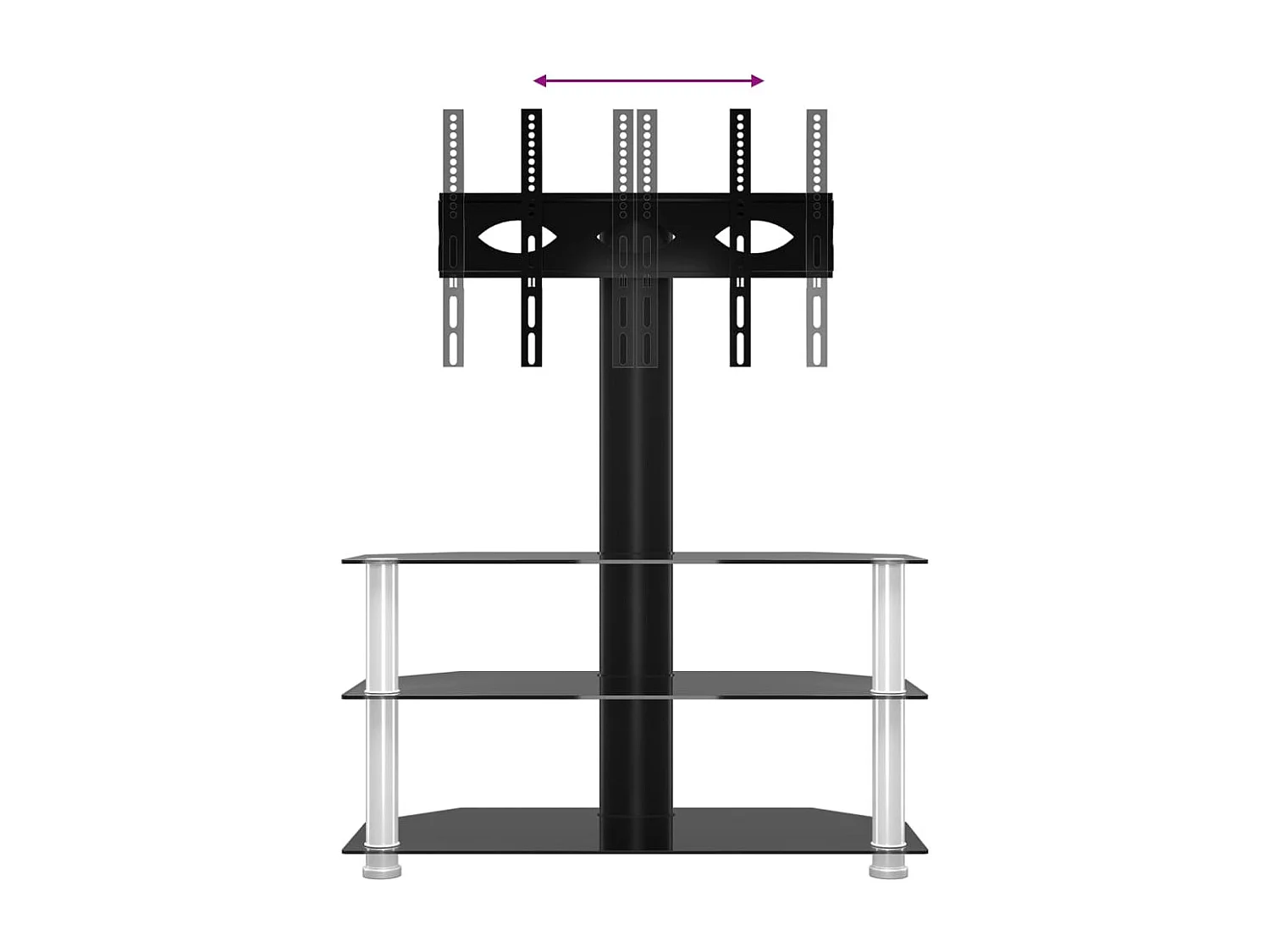 Tv-standaard hoek 3-laags voor 32-70 inch zwart en zilverkleur