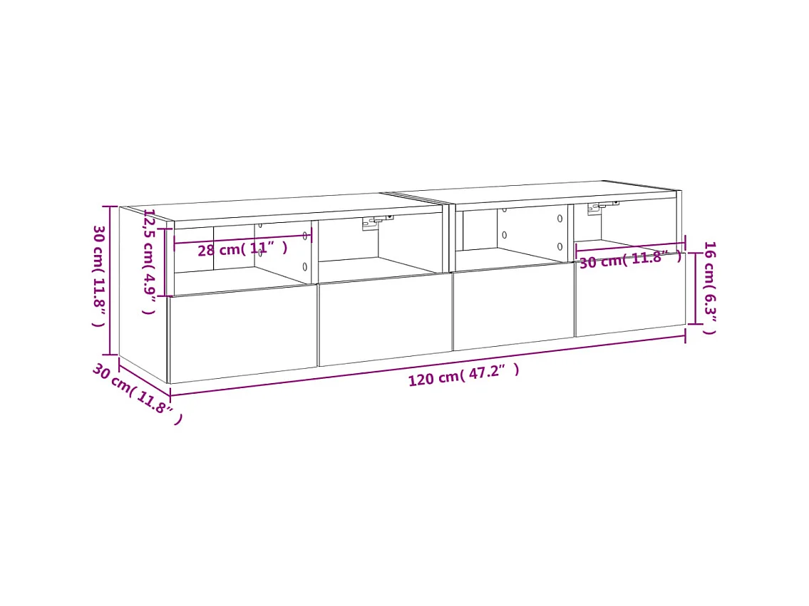 Meubles TV muraux 2 pcs chêne sonoma 60x30x30cm bois ingénierie