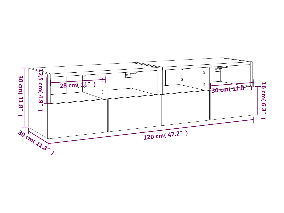 Mobili TV Parete 2pz Rovere Sonoma 60x30x30cm Legno Multistrato