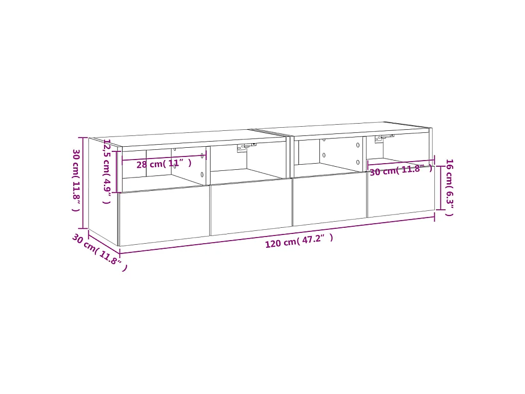 Mobili TV Parete 2pz Rovere Sonoma 60x30x30cm Legno Multistrato