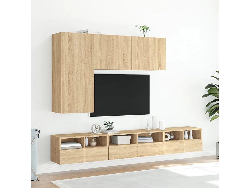 Mobili TV Parete 2pz Rovere Sonoma 60x30x30cm Legno Multistrato