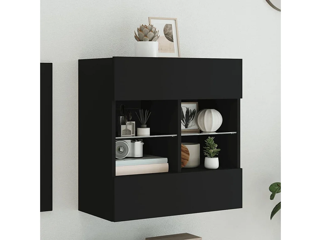 Mobile TV a Parete con Luci LED Nero 58,5x30x60,5 cm