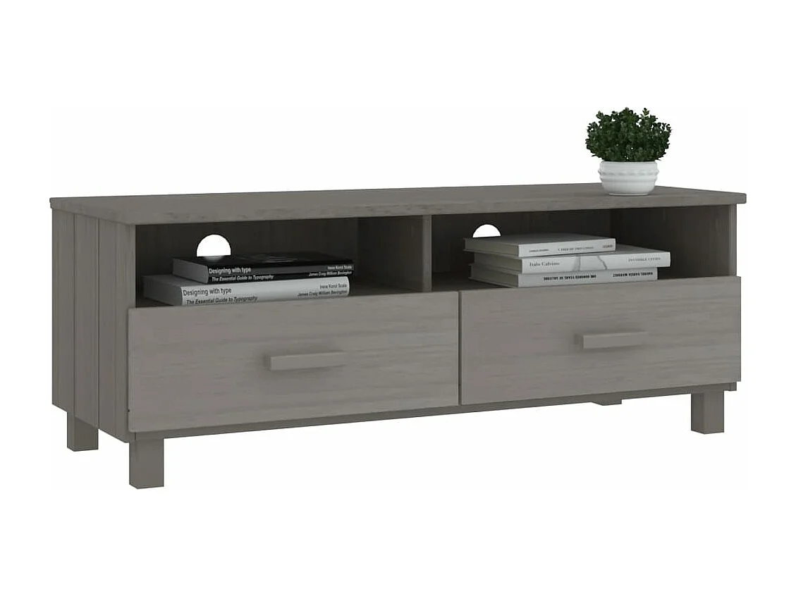Meuble TV HAMAR Gris clair 106x40x40 cm Bois massif de pin