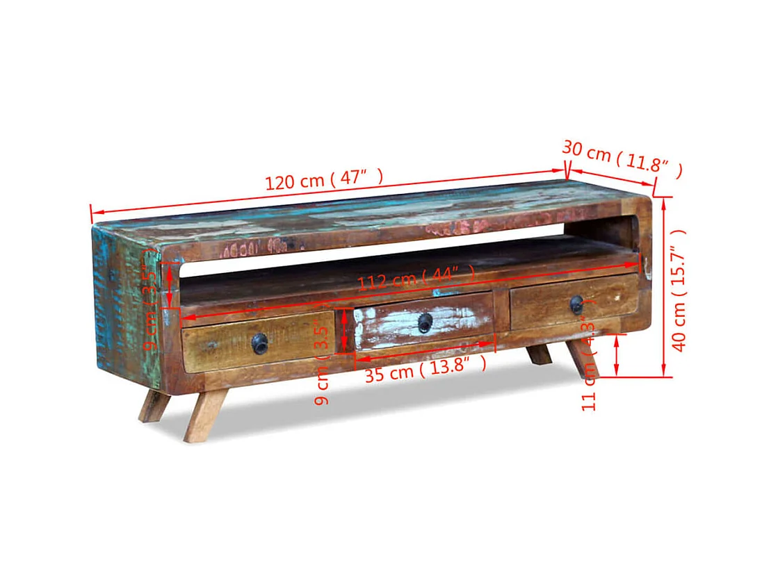 Mobile Porta TV con 3 Cassetti in Legno Massello di Recupero