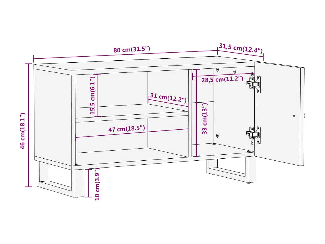 TV-Schrank Braun und Schwarz 80x31,5x46 cm Massivholz Mango